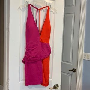 Pink and Red Nicole Miller Cocktail Dress